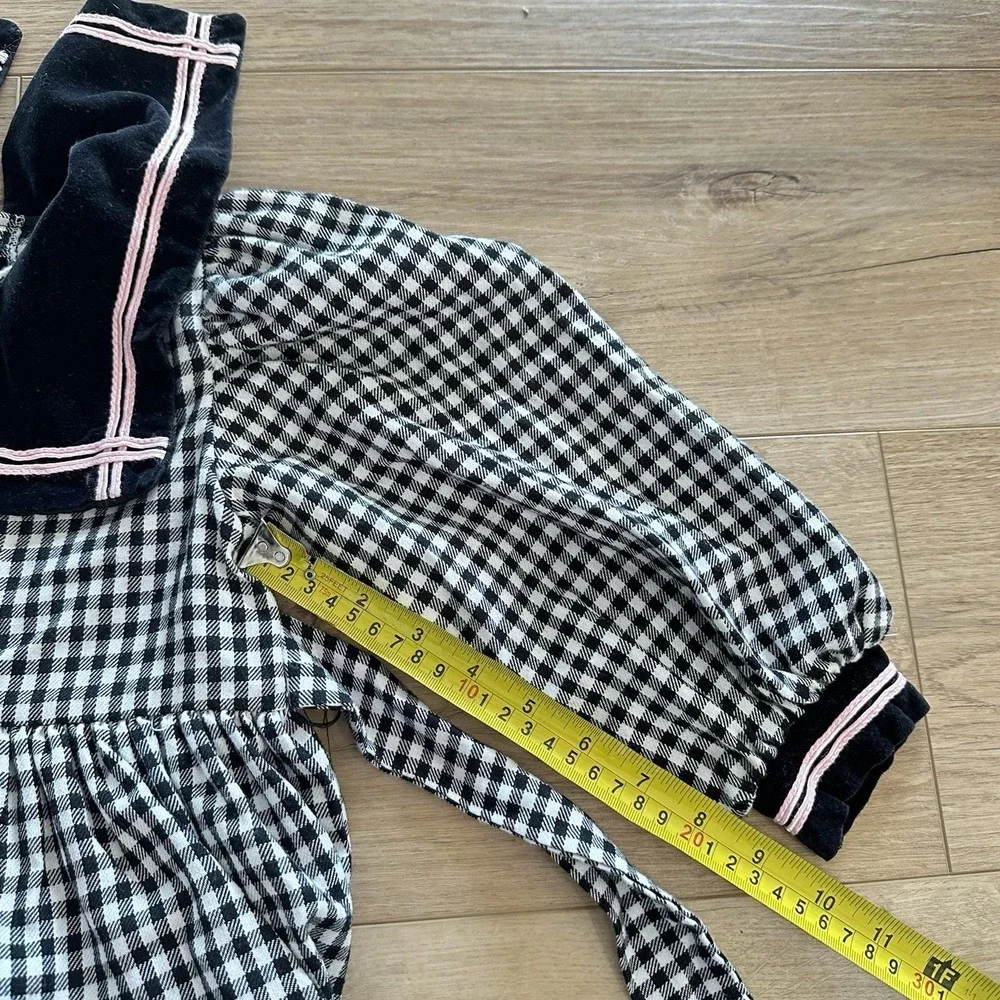 VTG 90's Debut Girls 4T‎ Toddler Dress Checkered Black White Collar Pink Tie